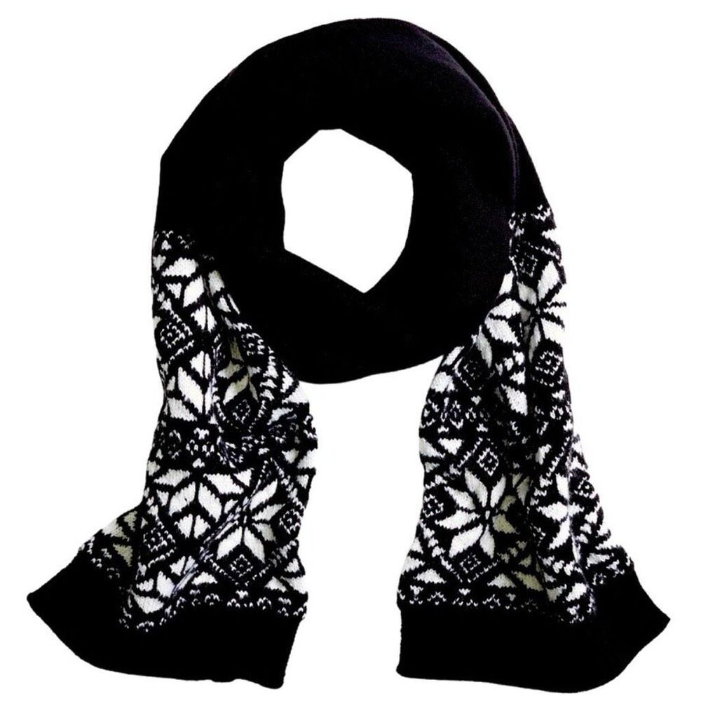 Brooks Brothers Fair Isle Wool Blend Kids Scarf – Black & White Knit
